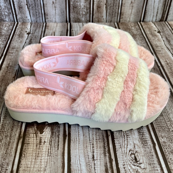 UGG Koolaburra Fuzz’n Slipper Slides Pink/White - Picture 3 of 8